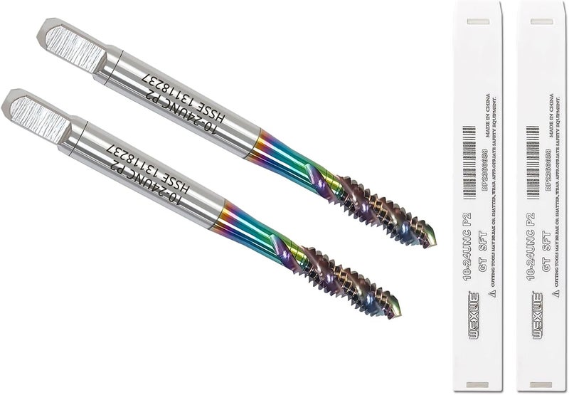 WEXWE Store Tools DLC Coating Spiral Flute Taps High Speed Steel (HSS) 3 Flutes Tapping Tool Inch Taps Set 10-24UNC 2PCS - Image 1